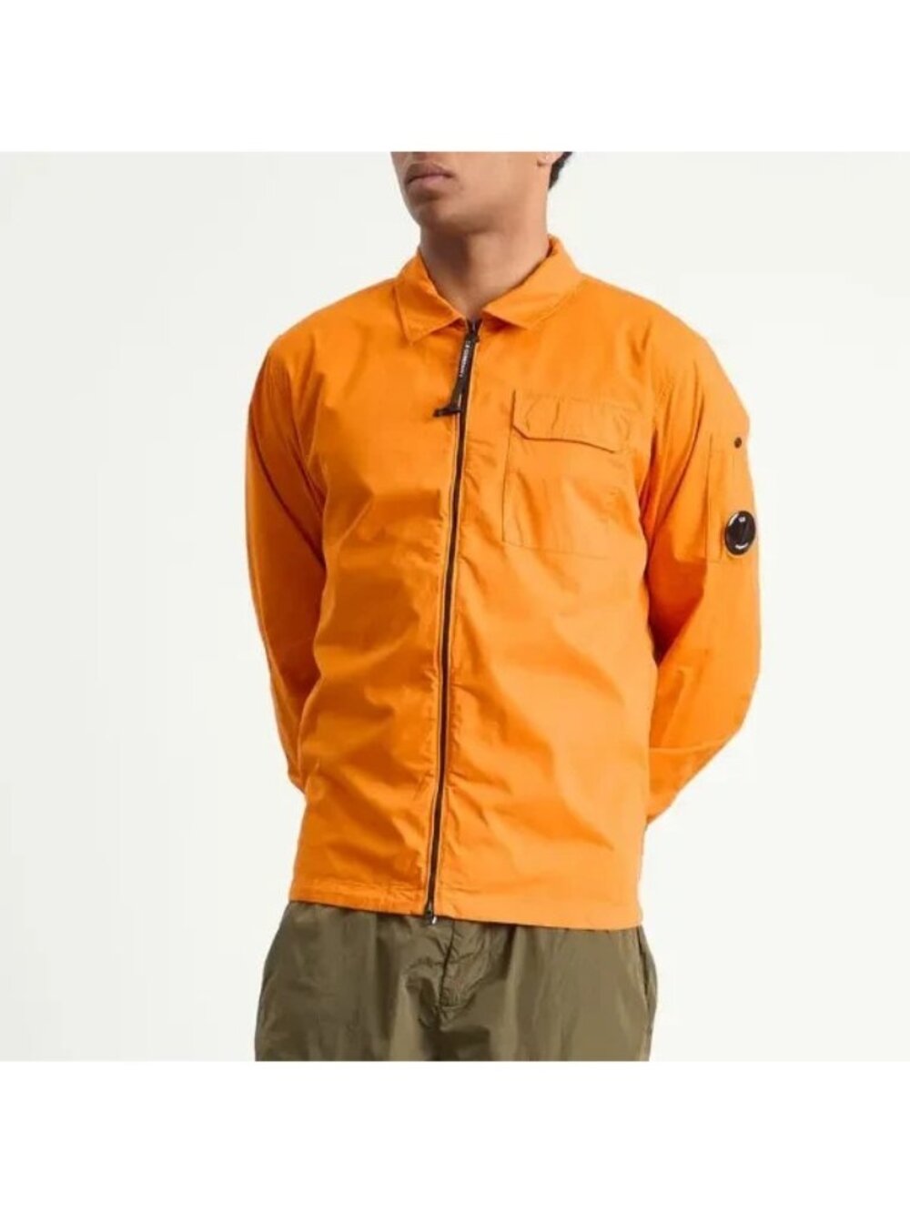 C.P. Company Organic Gaberdine Zip Overshirt in Russet Orange Small